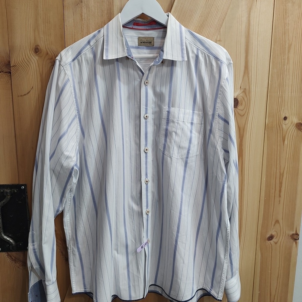 Tommy Bahama Saltwater Washed Sz Lg Striped Cotton Button Up Long Sleeve Coastal
